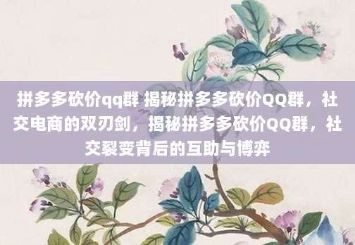 拼多多砍价qq群 揭秘拼多多砍价QQ群，社交电商的双刃剑，揭秘拼多多砍价QQ群，社交裂变背后的互助与博弈