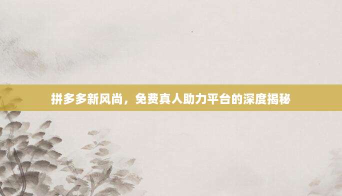 拼多多新风尚，免费真人助力平台的深度揭秘