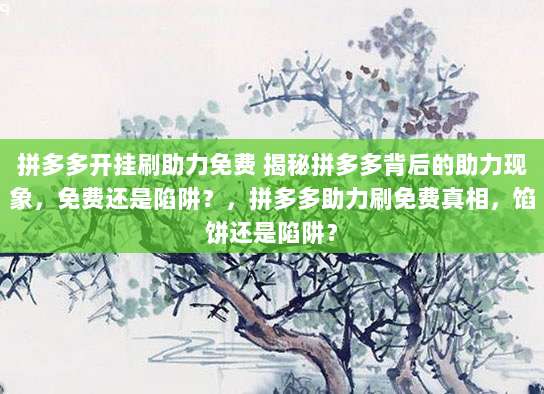 拼多多开挂刷助力免费 揭秘拼多多背后的助力现象，免费还是陷阱？，拼多多助力刷免费真相，馅饼还是陷阱？