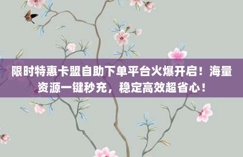 限时特惠卡盟自助下单平台火爆开启！海量资源一键秒充，稳定高效超省心！
