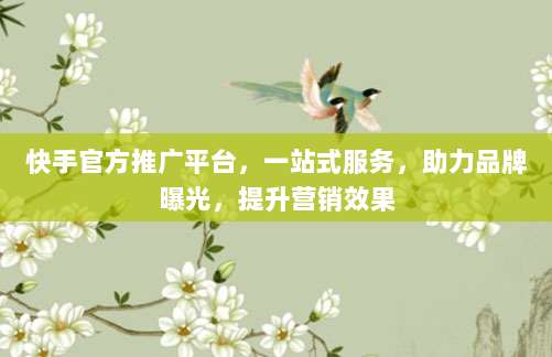 快手官方推广平台，一站式服务，助力品牌曝光，提升营销效果