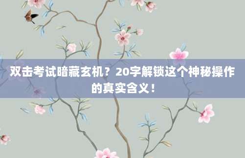 双击考试暗藏玄机？20字解锁这个神秘操作的真实含义！