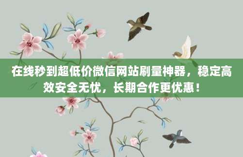 在线秒到超低价微信网站刷量神器，稳定高效安全无忧，长期合作更优惠！
