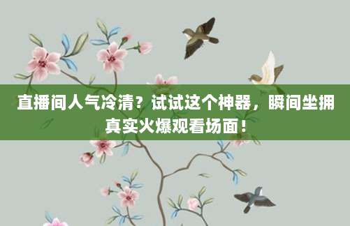 直播间人气冷清？试试这个神器，瞬间坐拥真实火爆观看场面！